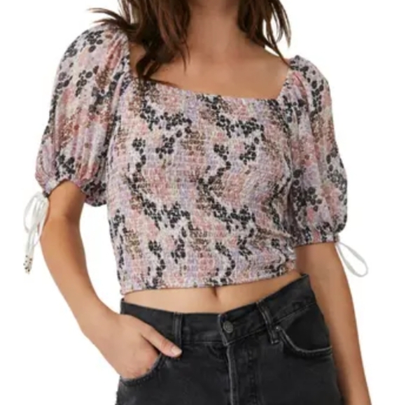 New Free People Puff Sleeve Crop Top Size M - Picture 3 of 15